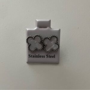 Boutique Stainless Steel Faux Mother of Pearl and Silver Clover Earrings